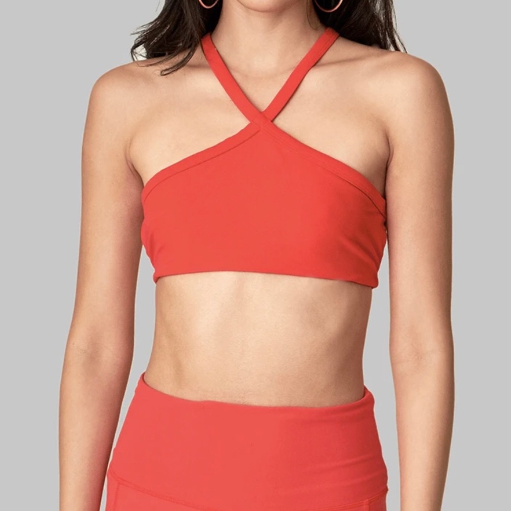 Wolven Vibrant Red Cross-Front Crop Top